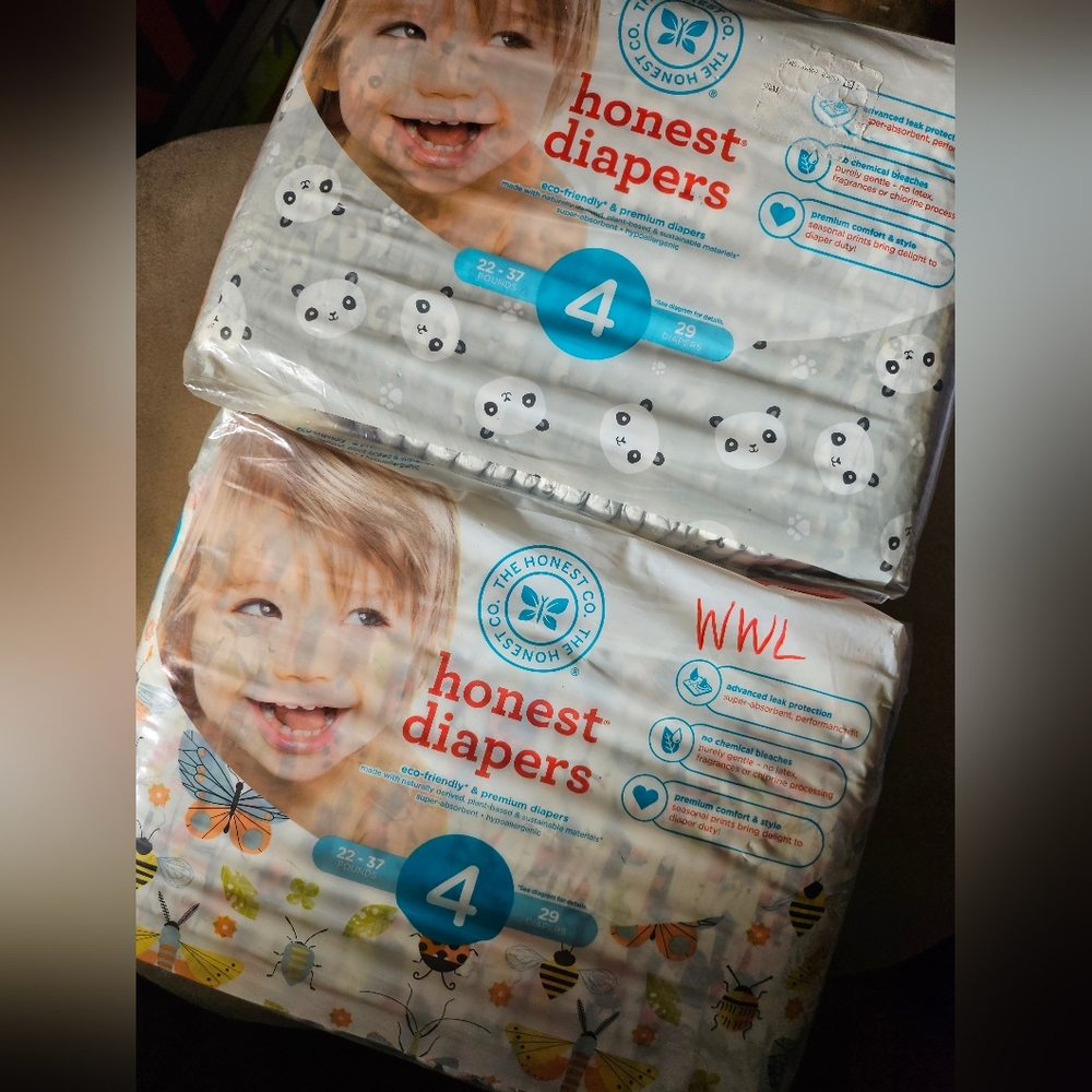 Disc 2 Pack 29 Ct Honest Company Diapers Size 4 Grey Panda Multi Bugs